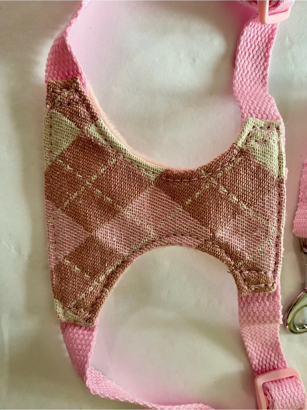 8” Pink Plaid Dog Harness and 60” Leash Set